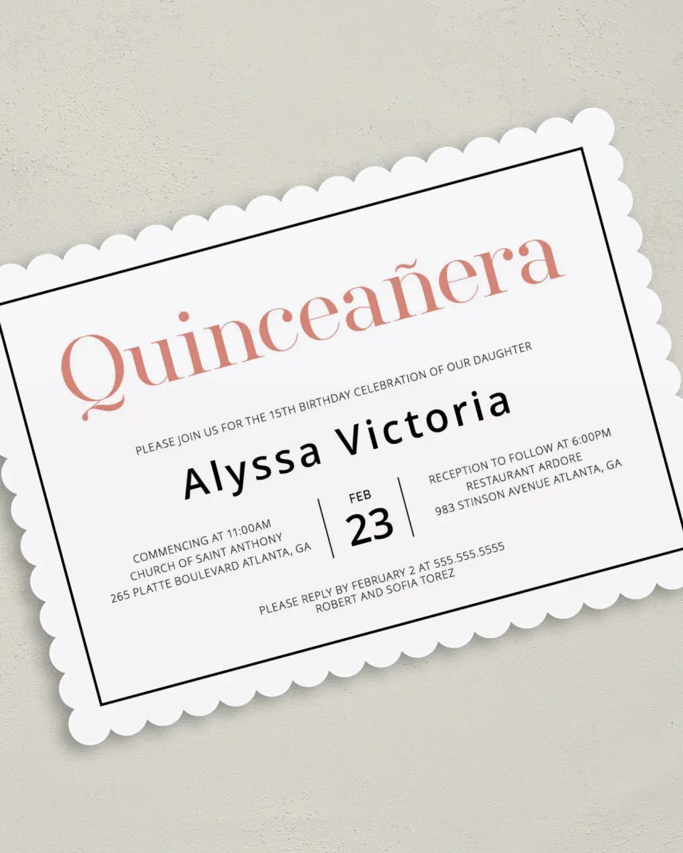 This is a 5" x 7" Quinceanera Invitation called Classic Quinceanera printed in full color on Premium Smooth paper