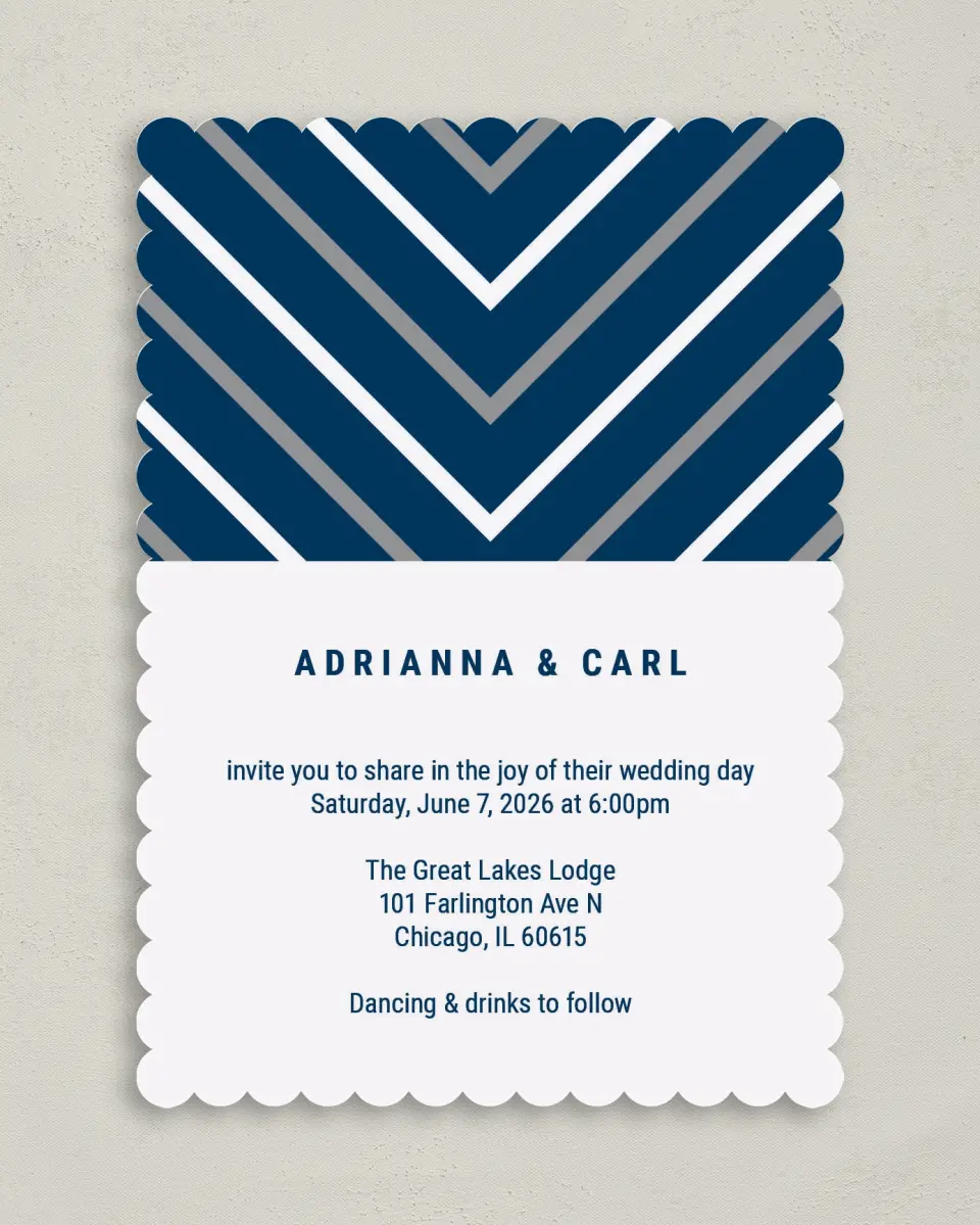 This is a 5" x 7" Classic Wedding Invitation called Posh Chevron printed in full color on Premium Smooth paper