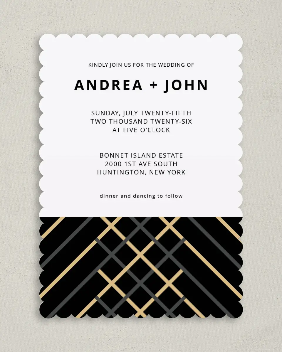 This is a 5" x 7" Classic Wedding Invitation called Grandeur Shine printed in full color on Premium Smooth paper