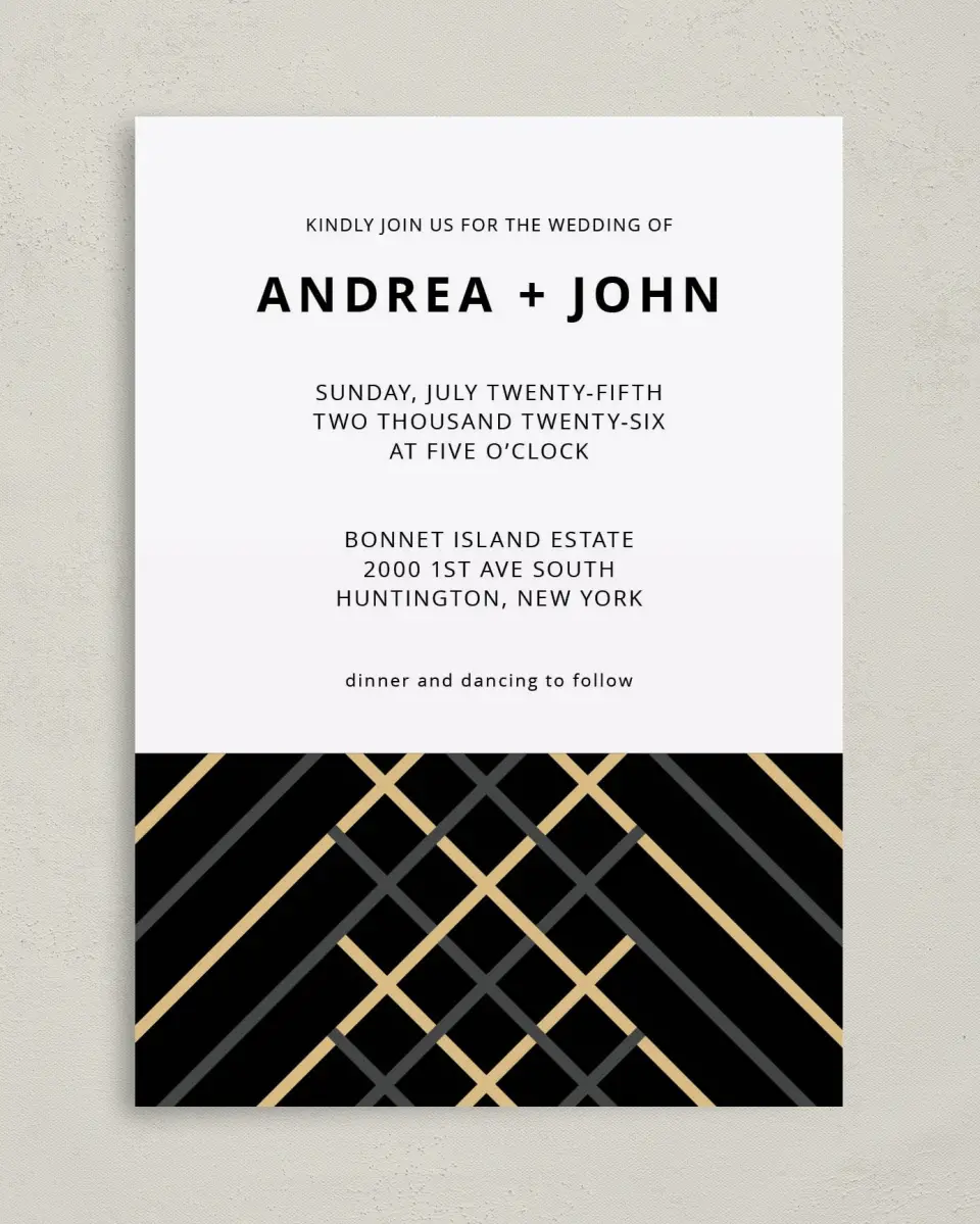 This is a 5" x 7" Classic Wedding Invitation called Grandeur Shine printed in full color on Premium Smooth paper