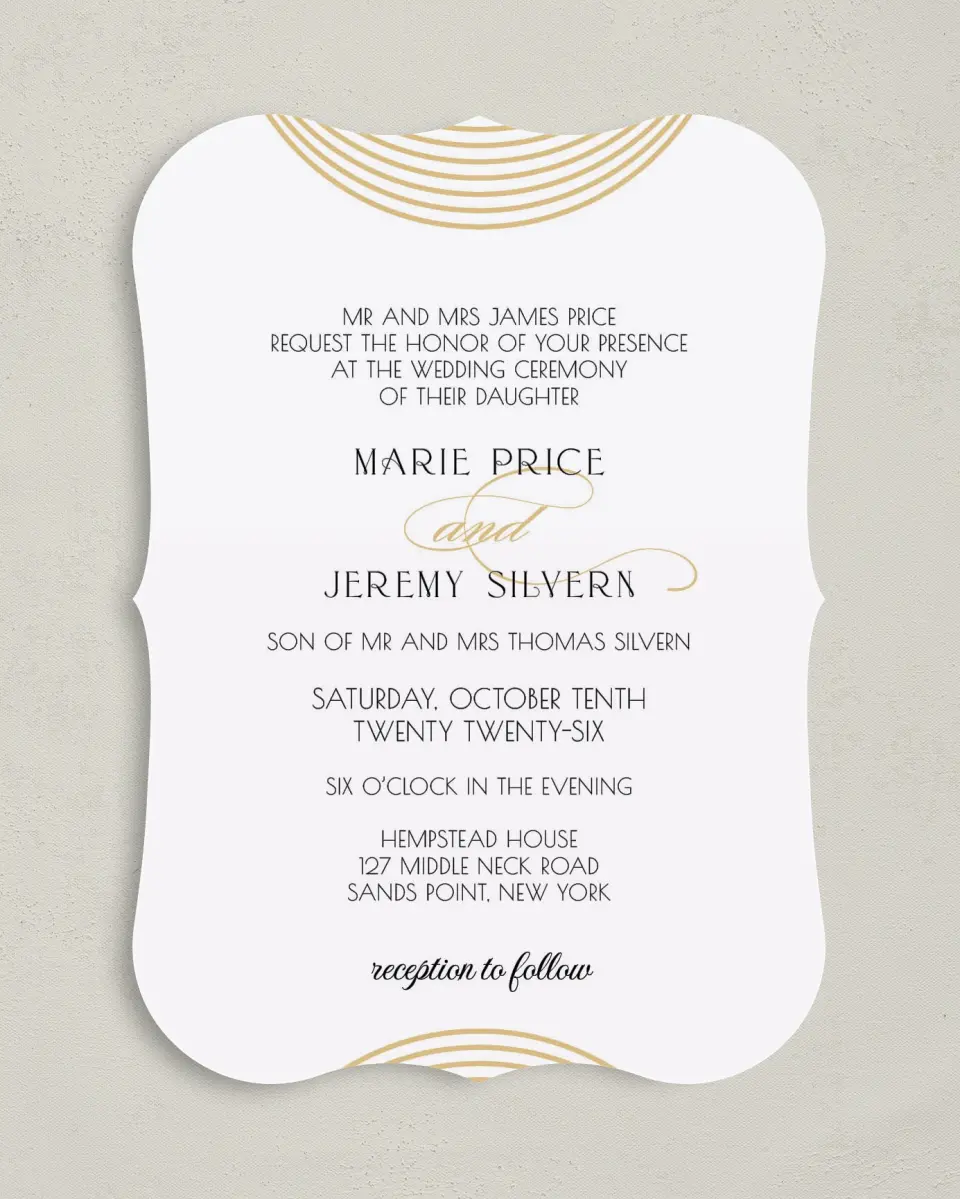 This is a 5" x 7" Bracket Wedding Invitation called Spectacular Romance printed in full color on Premium Smooth paper
