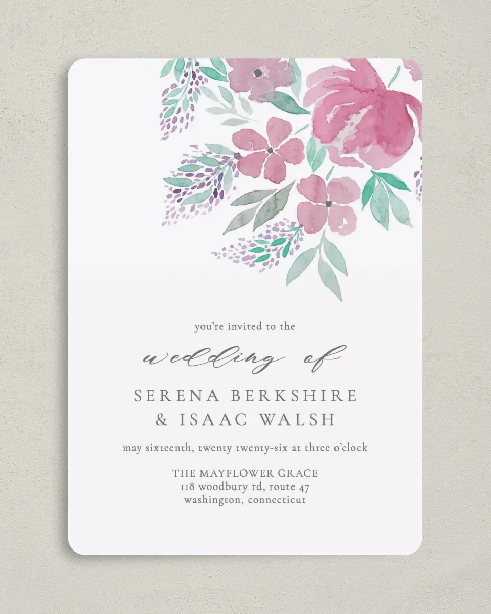 This is a 5" x 7" Rounded Wedding Invitation called Antique Splendor printed in full color on Premium Smooth paper