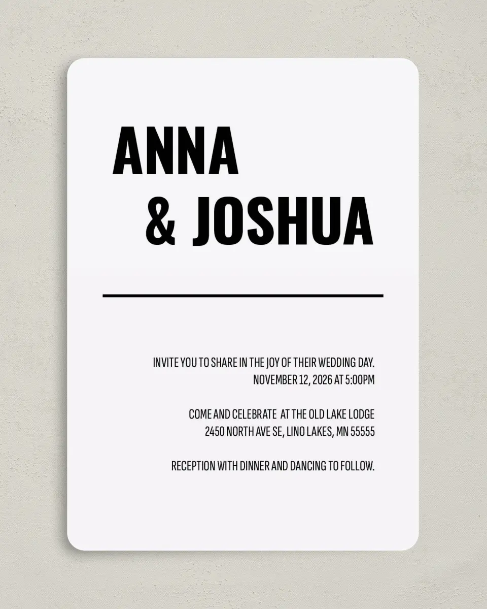 This is a 5" x 7" Rounded Wedding Invitation called Stunning Symmetry printed in full color on Premium Smooth paper