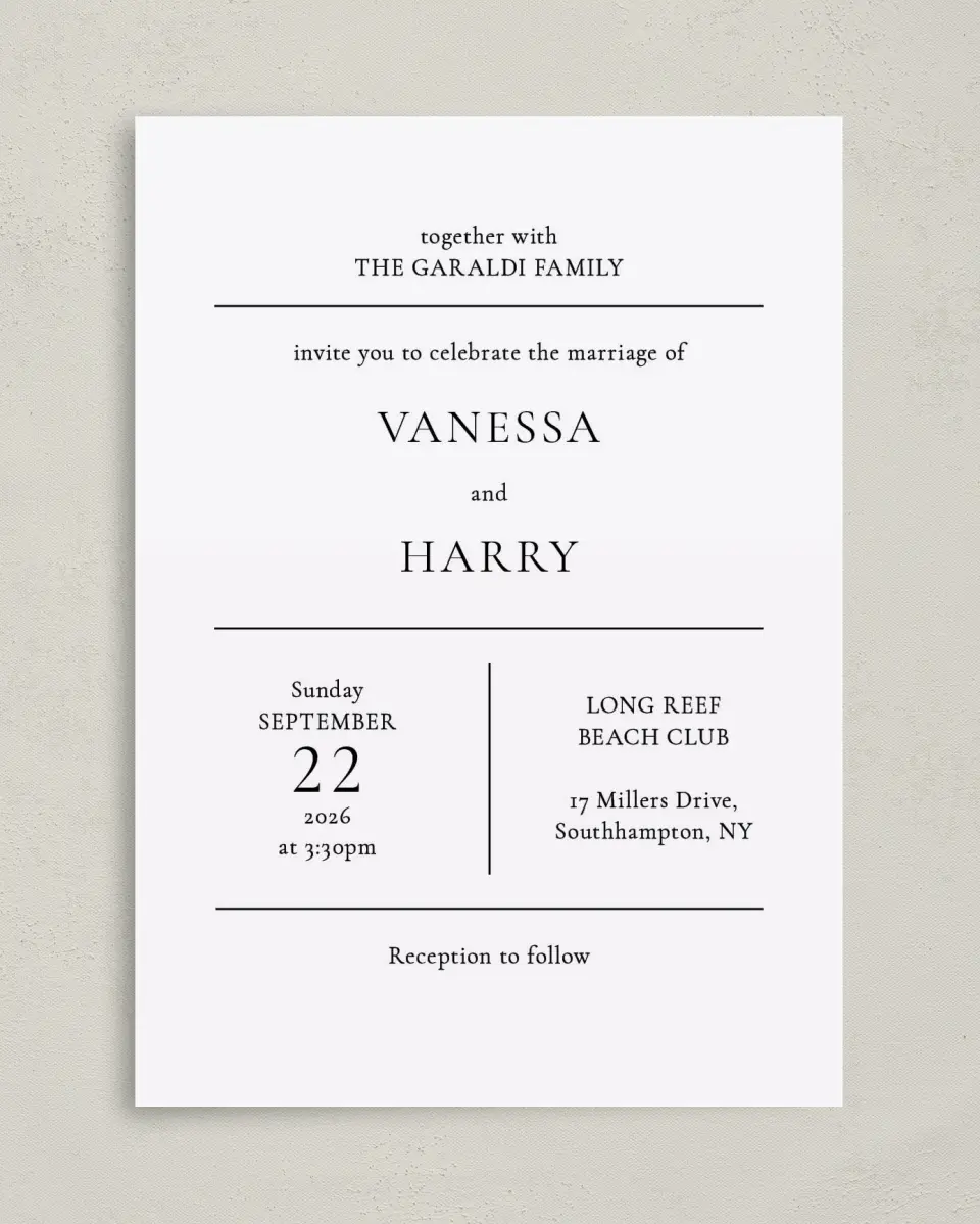 This is a 5" x 7" Classic Wedding Invitation called Lovely Blush printed in full color on Premium Smooth paper