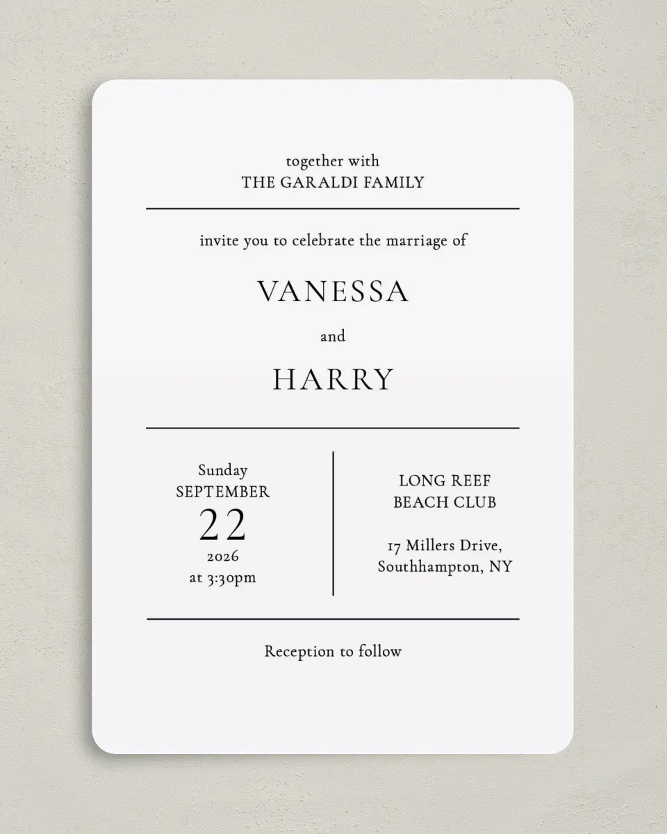 This is a 5" x 7" Rounded Wedding Invitation called Lovely Blush printed in full color on Premium Smooth paper