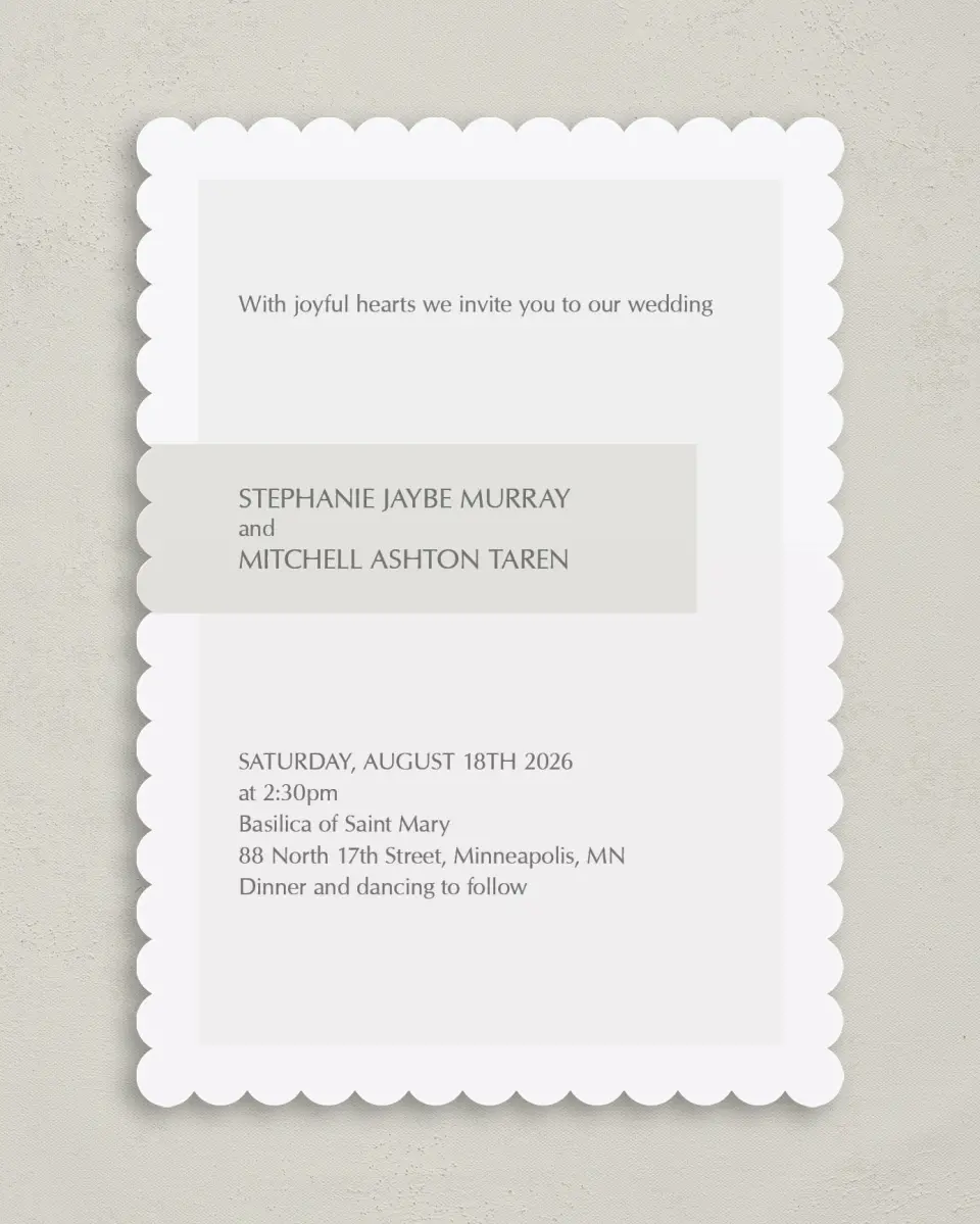 This is a 5" x 7" Classic Wedding Invitation called Exquisitely Simple printed in full color on Premium Smooth paper