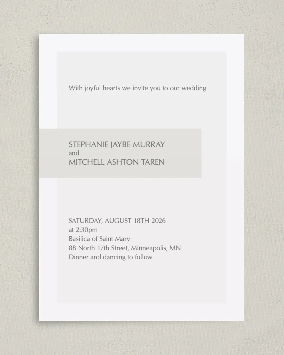 This is a 5" x 7" Classic Wedding Invitation called Exquisitely Simple printed in full color on Premium Smooth paper