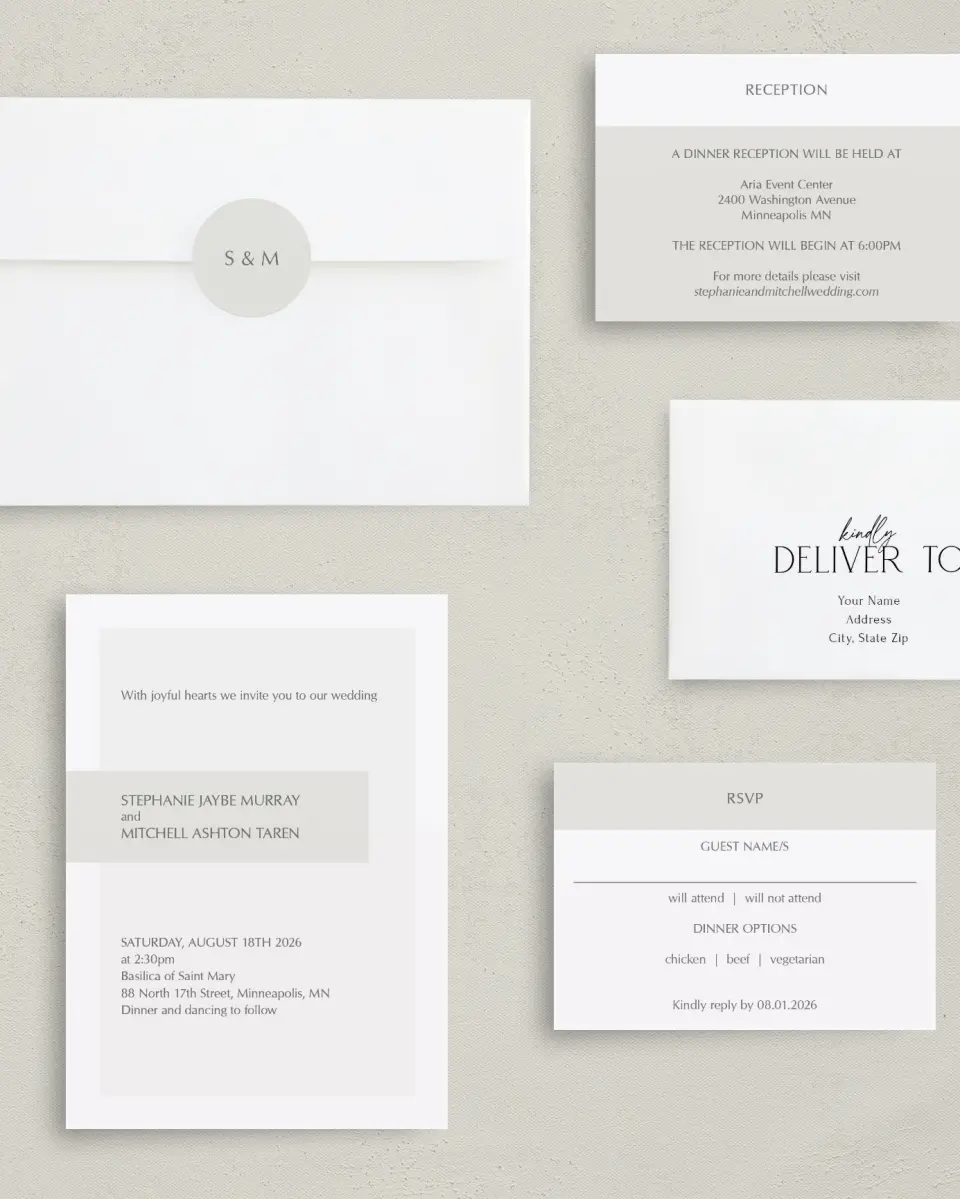 This is a 5" x 7" Classic Wedding Invitation called Exquisitely Simple printed in full color on Premium Smooth paper