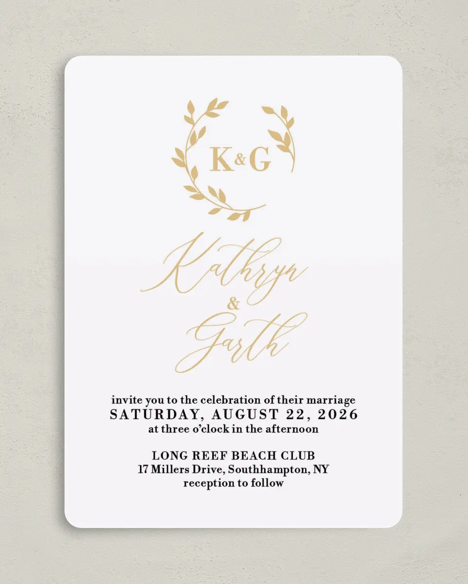This is a 5" x 7" Rounded Wedding Invitation called Charming Monogram printed in full color on Premium Smooth paper