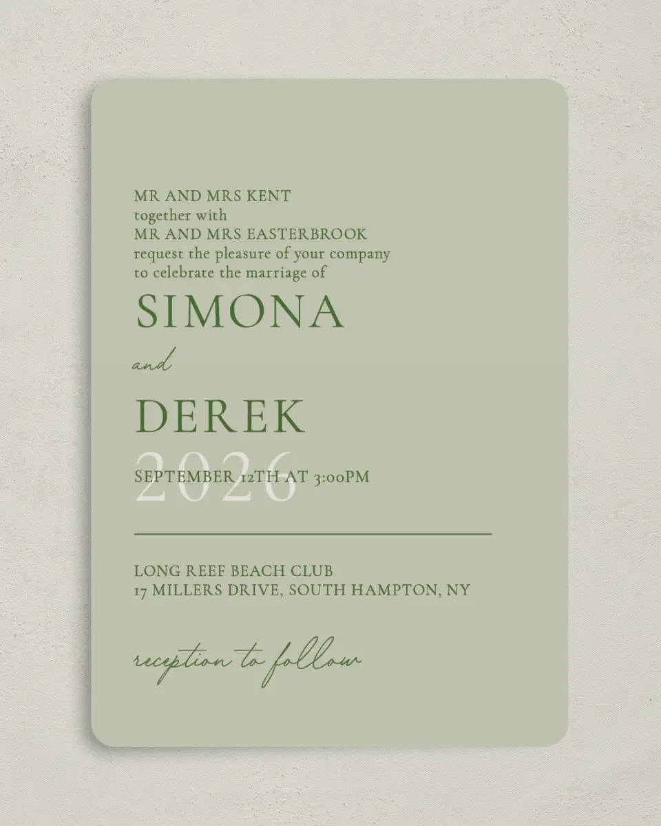 This is a 5" x 7" Rounded Wedding Invitation called Rustic Grace printed in full color on Premium Smooth paper