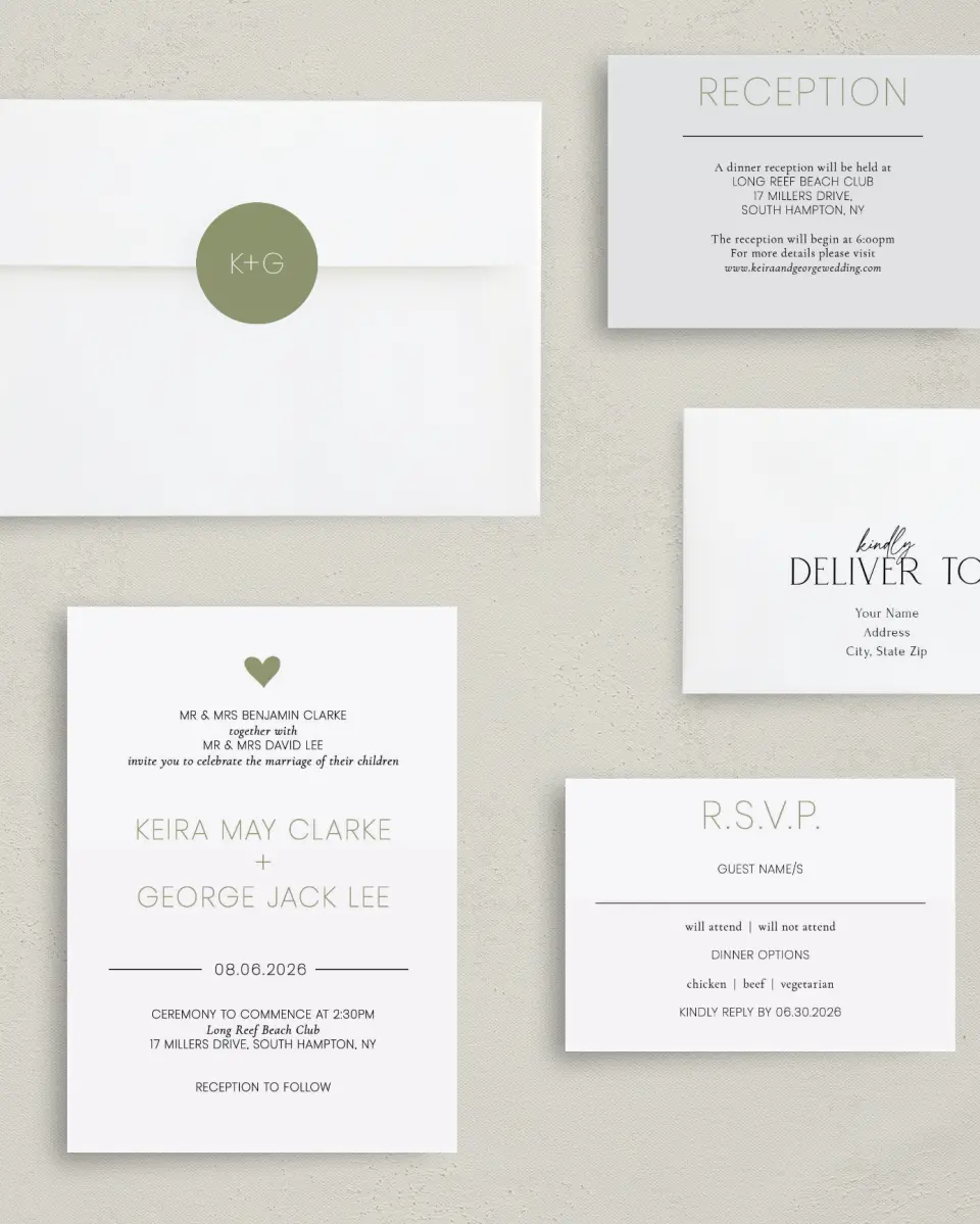 This is a 5" x 7" Classic Wedding Invitation called Heavenly Hearts printed in full color on Premium Smooth paper