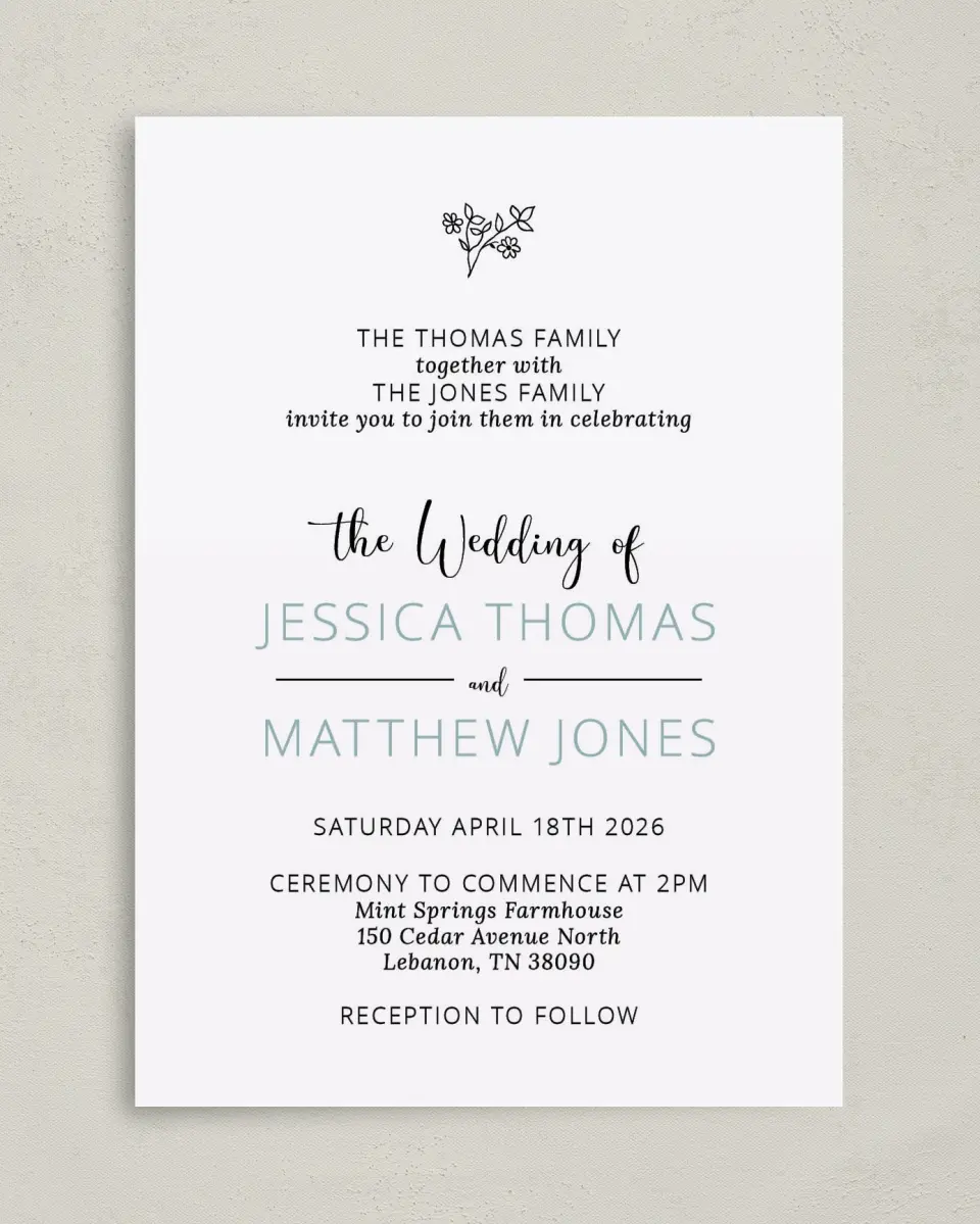 This is a 5" x 7" Classic Wedding Invitation called Cool Blooms printed in full color on Premium Smooth paper