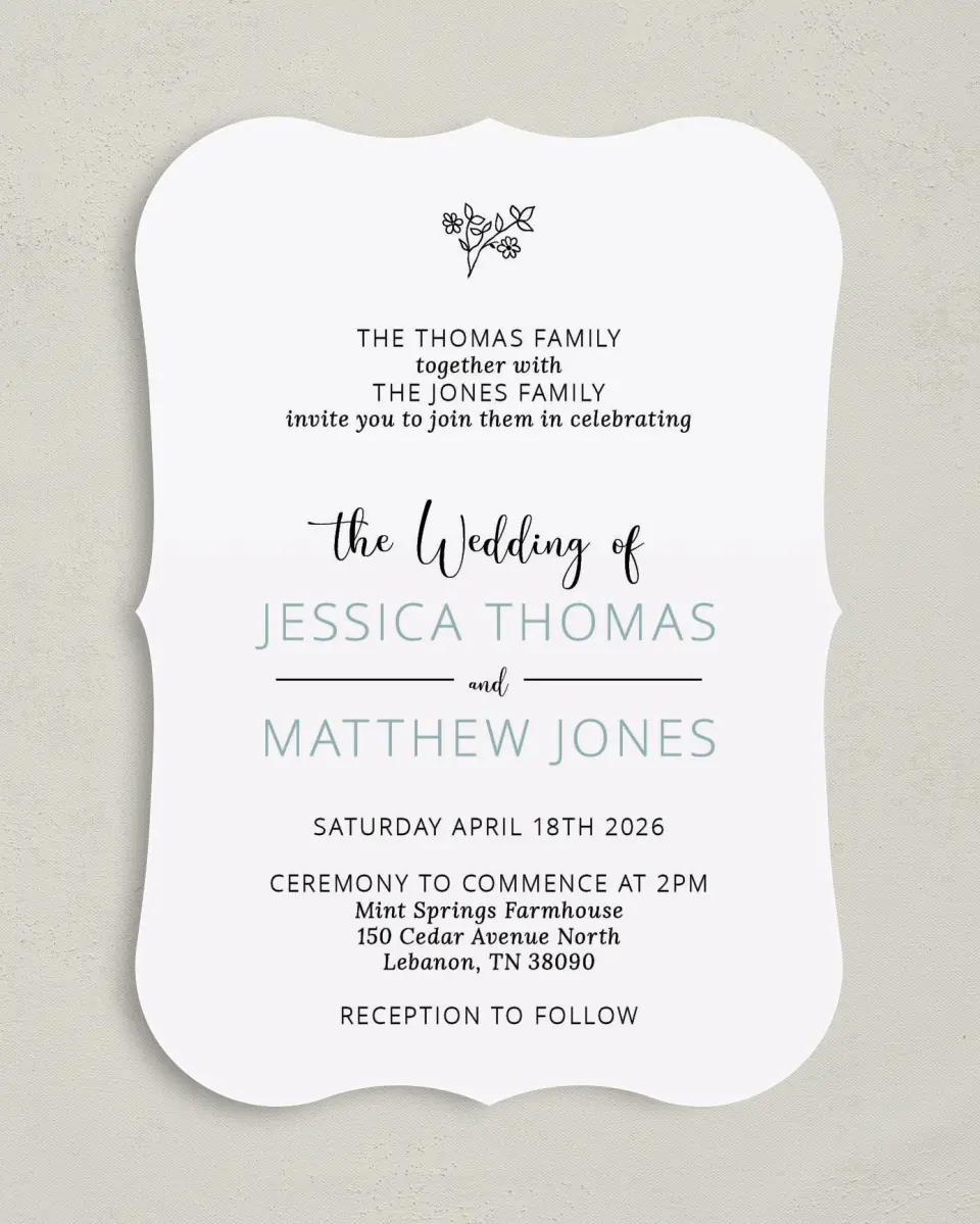 This is a 5" x 7" Bracket Wedding Invitation called Cool Blooms printed in full color on Premium Smooth paper