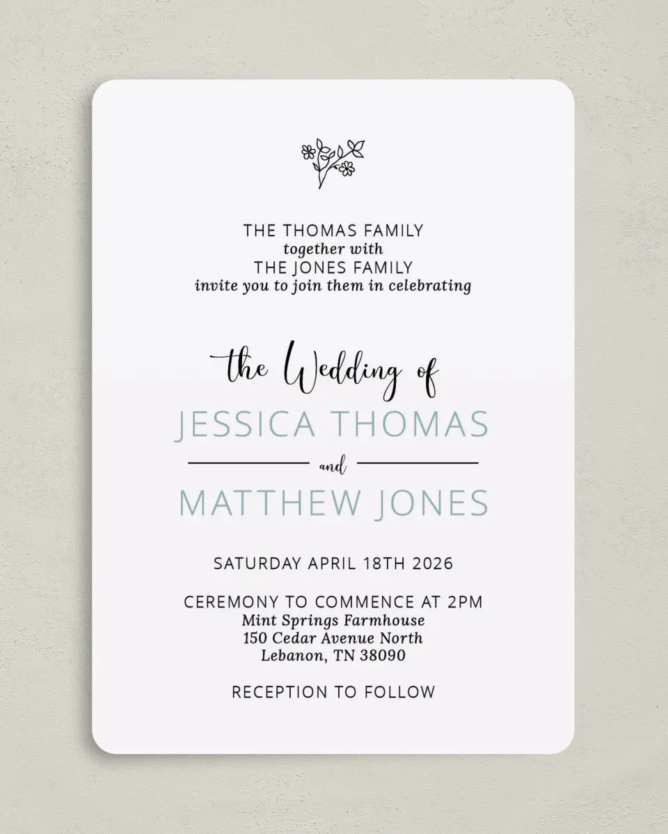 This is a 5" x 7" Rounded Wedding Invitation called Cool Blooms printed in full color on Premium Smooth paper