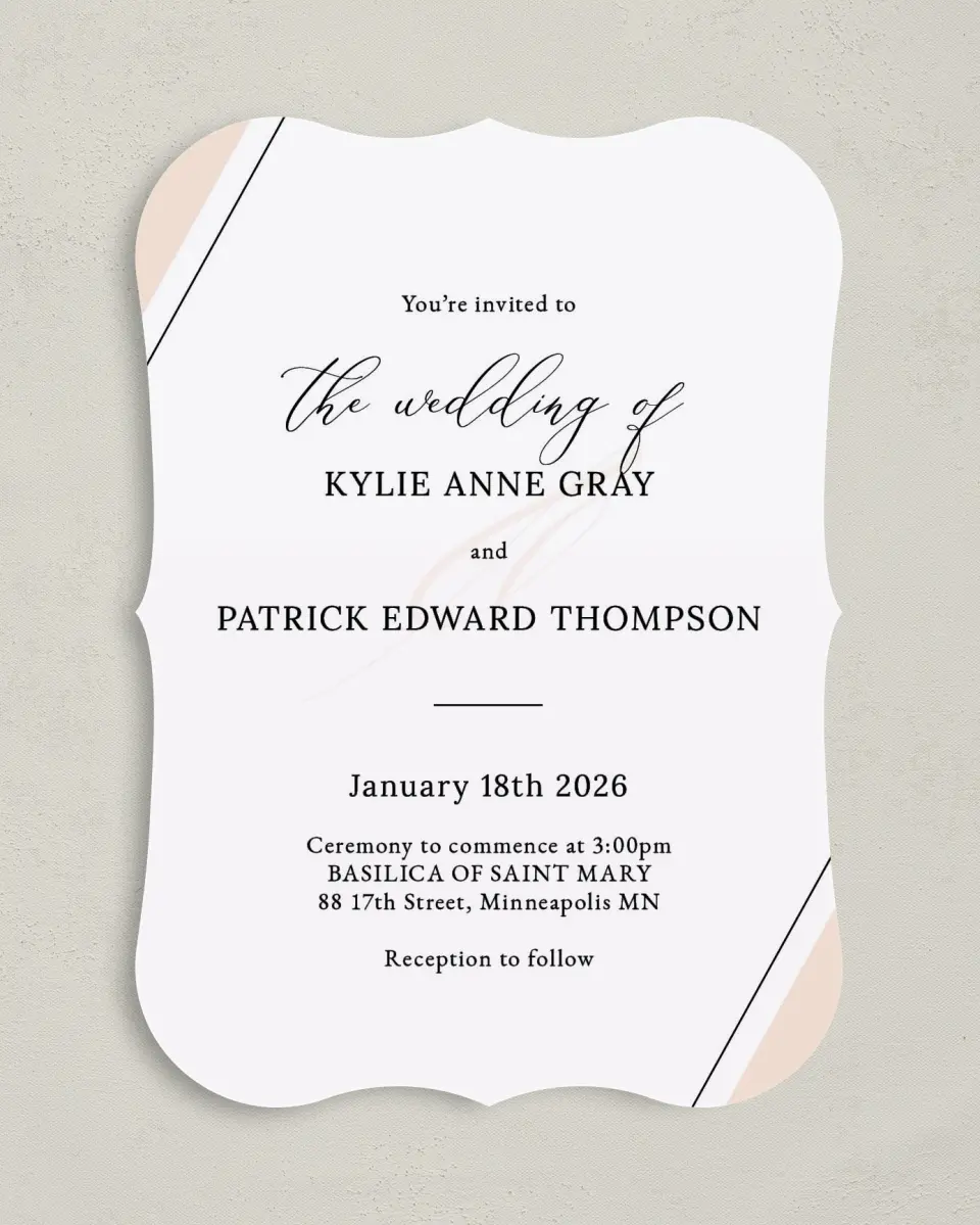 This is a 5" x 7" Bracket Wedding Invitation called Love Sweet Love printed in full color on Premium Smooth paper