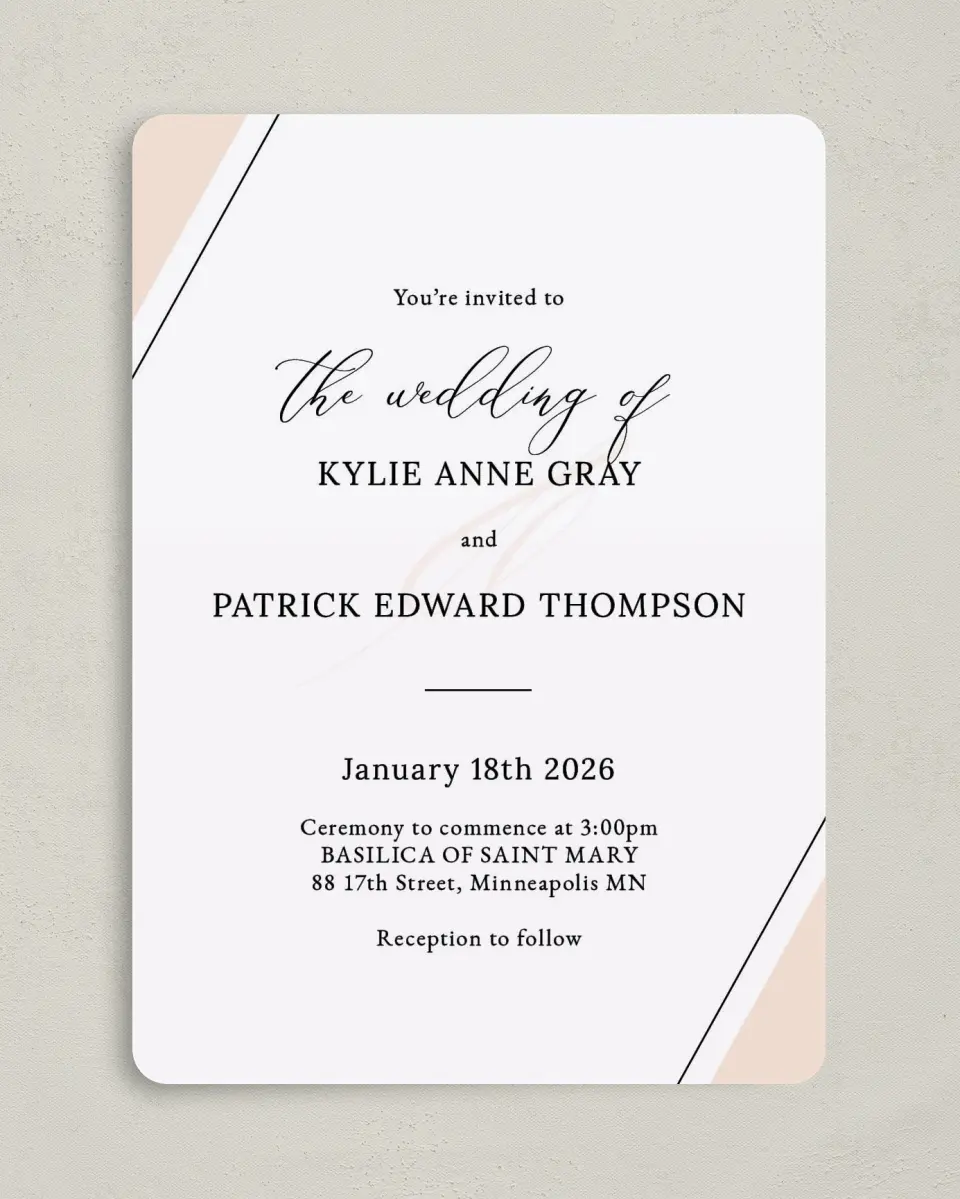 This is a 5" x 7" Rounded Wedding Invitation called Love Sweet Love printed in full color on Premium Smooth paper