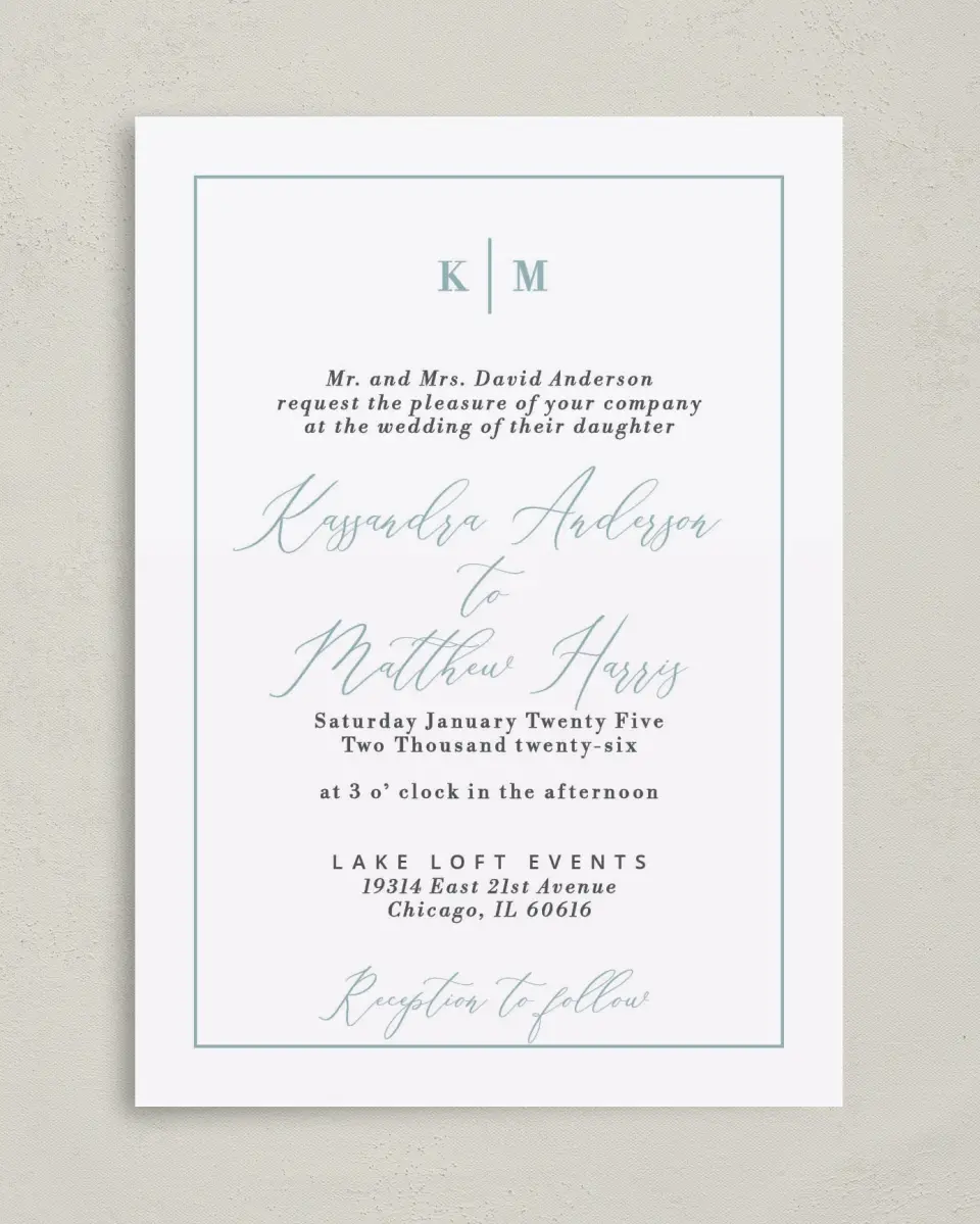 This is a 5" x 7" Classic Wedding Invitation called Eternal Love printed in full color on Premium Smooth paper