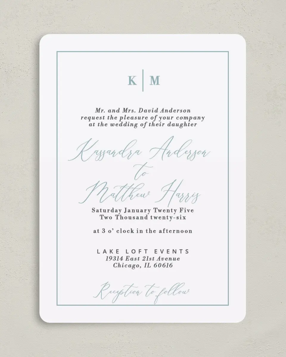 This is a 5" x 7" Rounded Wedding Invitation called Eternal Love printed in full color on Premium Smooth paper