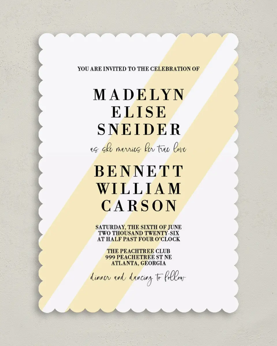 This is a 5" x 7" Classic Wedding Invitation called Cascading Light printed in full color on Premium Smooth paper