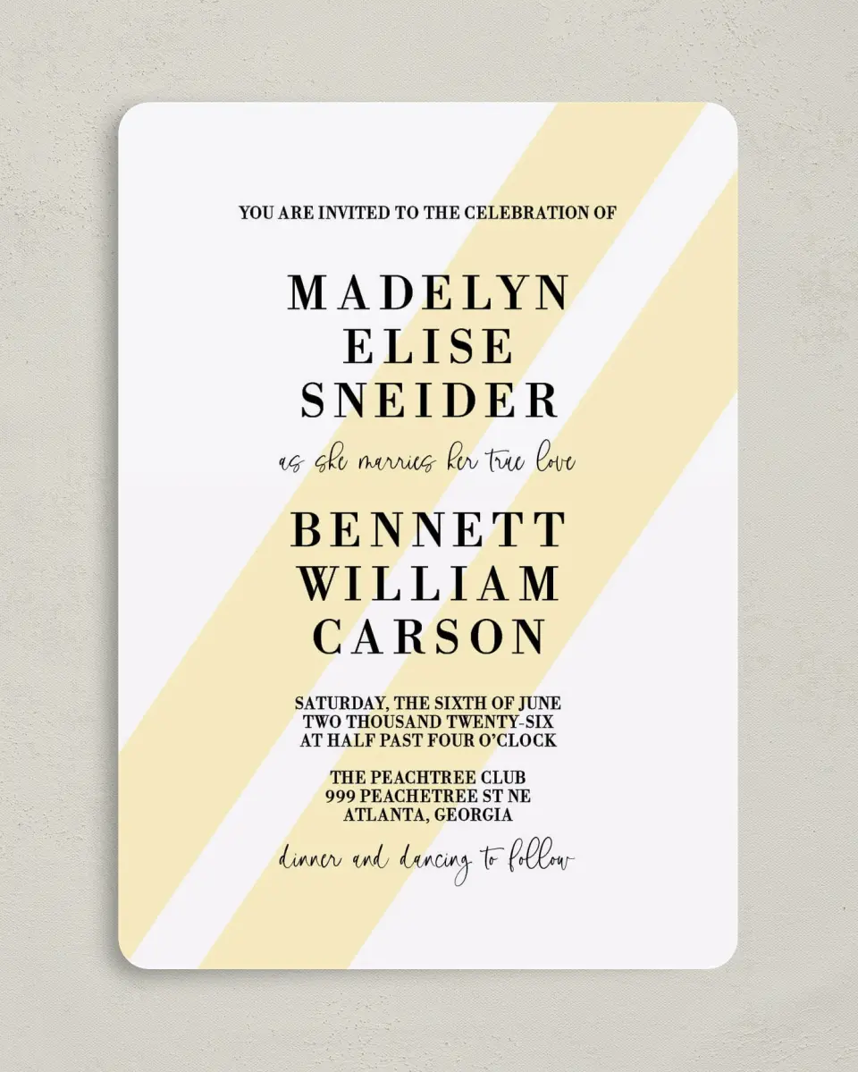 This is a 5" x 7" Rounded Wedding Invitation called Cascading Light printed in full color on Premium Smooth paper