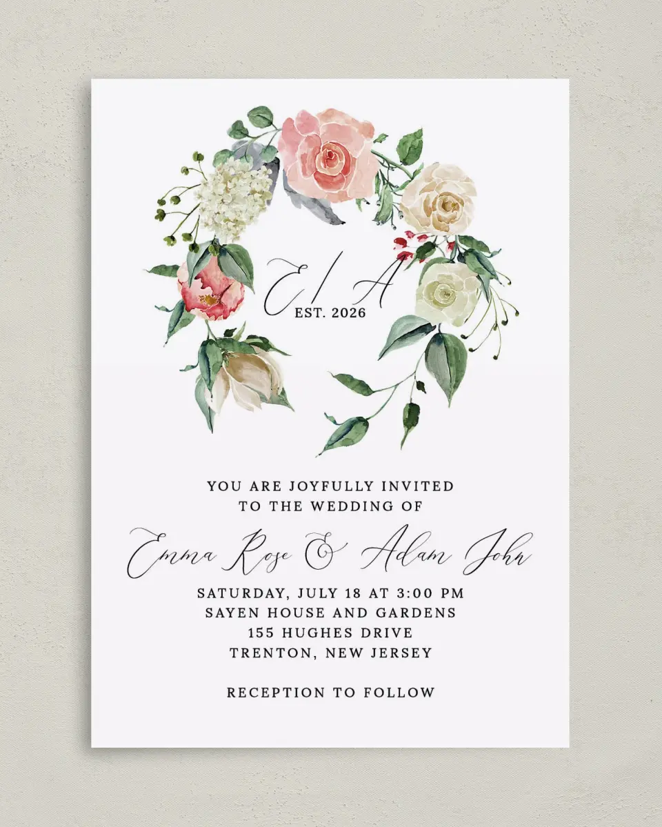 This is a 5" x 7" Classic Wedding Invitation called Enchanted Crown printed in full color on Premium Smooth paper