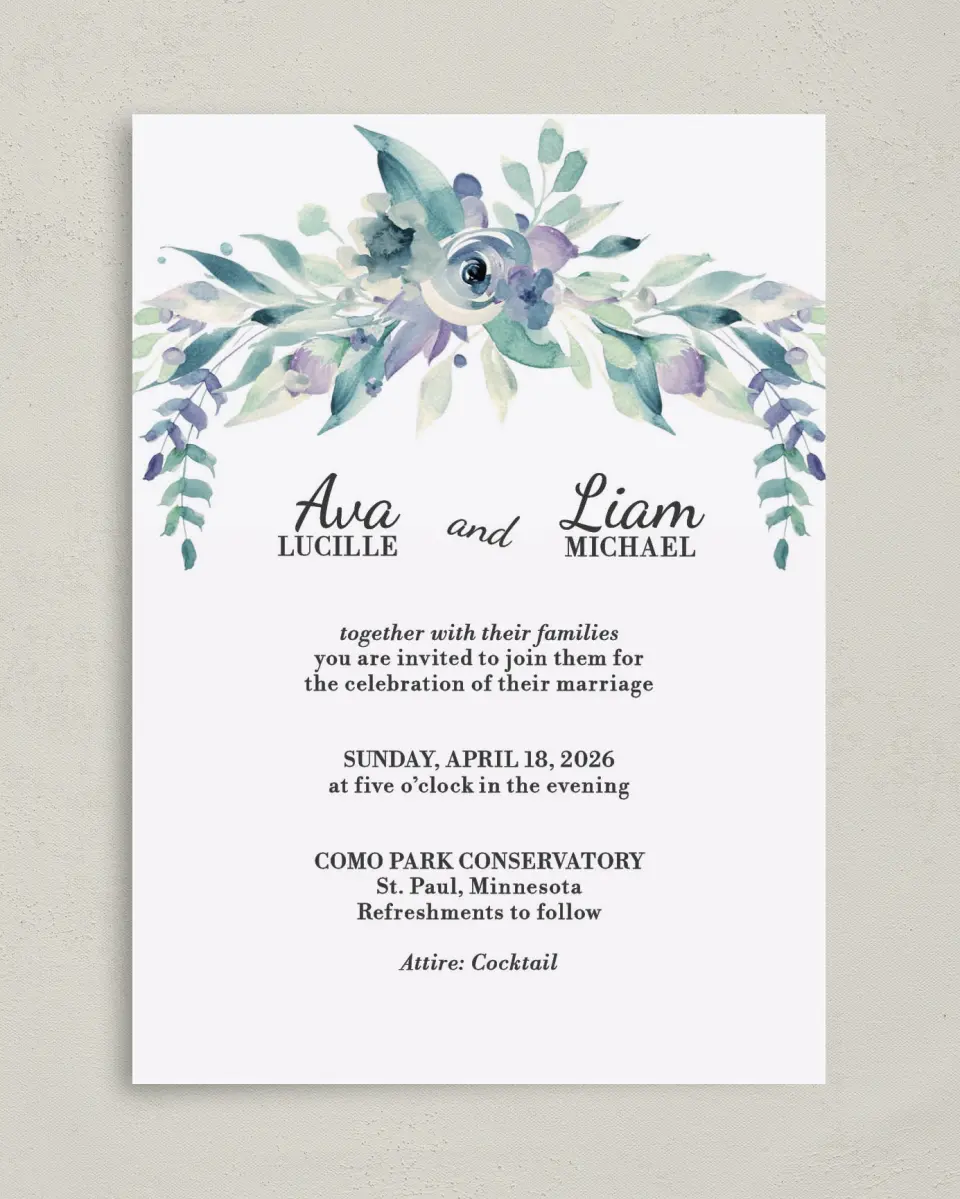This is a 5" x 7" Classic Wedding Invitation called Glorious Crown printed in full color on Premium Smooth paper