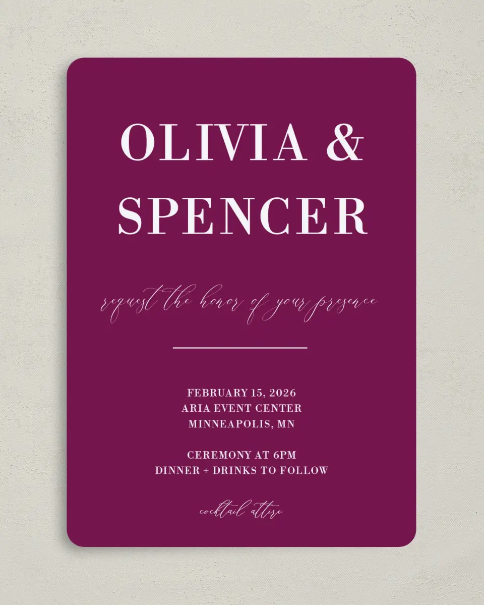 This is a 5" x 7" Rounded Wedding Invitation called Marble Mystique printed in full color on Premium Smooth paper