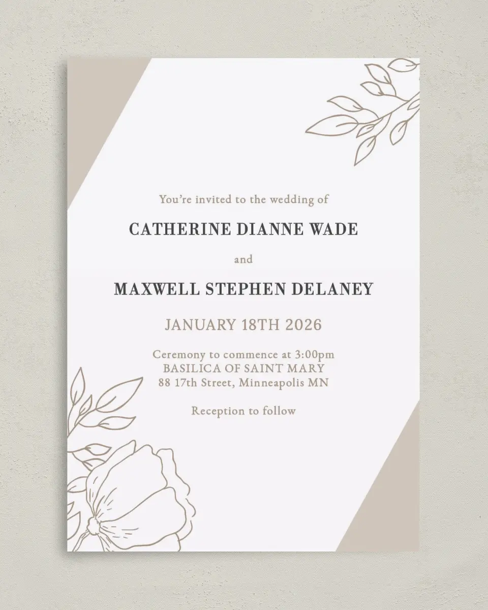 This is a 5" x 7" Classic Wedding Invitation called Delicate Splendor printed in full color on Premium Smooth paper