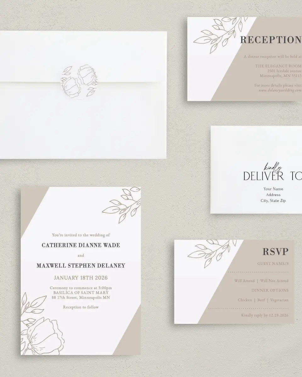 This is a 5" x 7" Classic Wedding Invitation called Delicate Splendor printed in full color on Premium Smooth paper