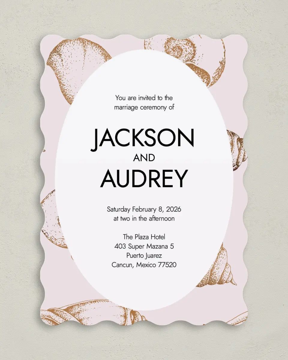 This is a 5" x 7" Wavy Wedding Invitation called On the Reef printed in full color on Premium Smooth paper