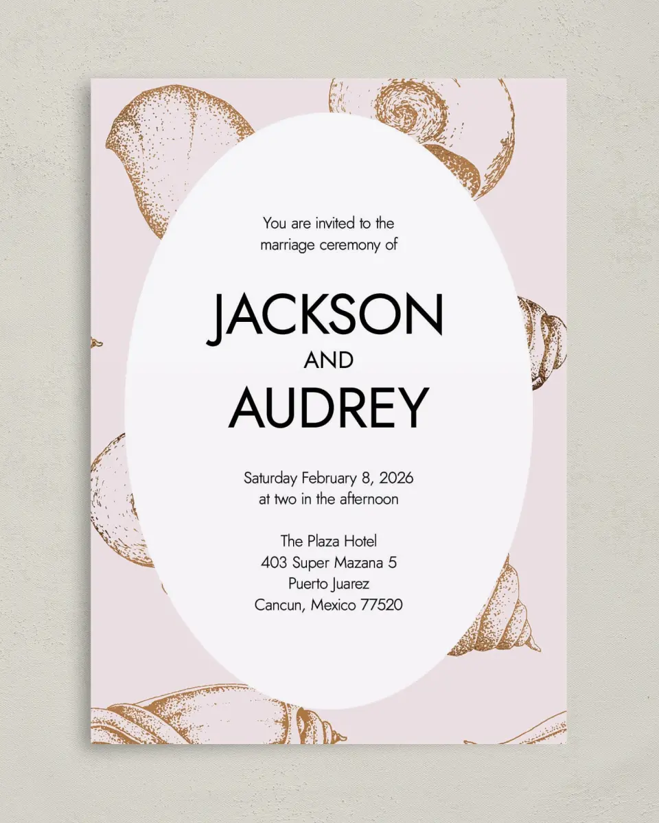 This is a 5" x 7" Classic Wedding Invitation called On the Reef printed in full color on Premium Smooth paper