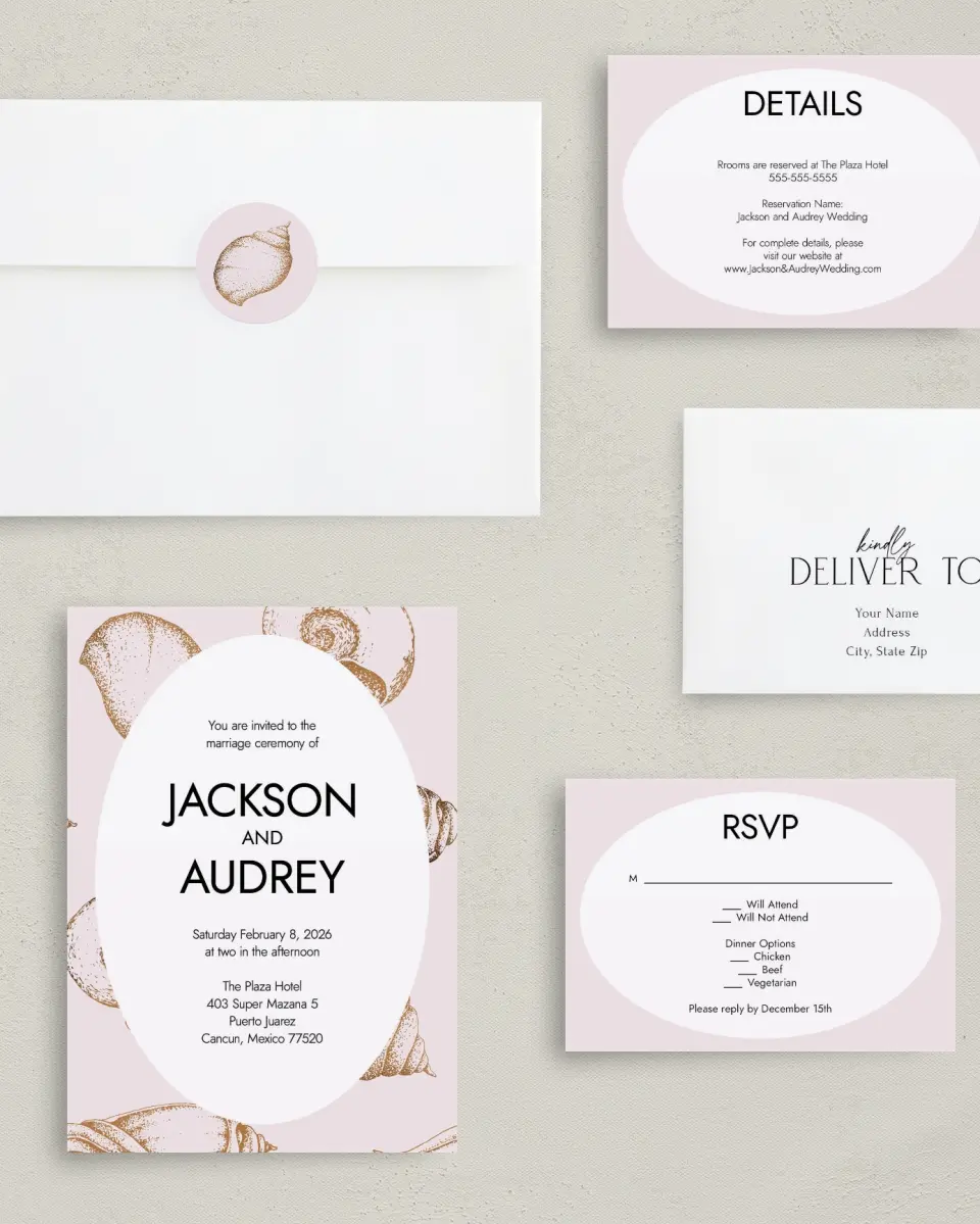 This is a 5" x 7" Classic Wedding Invitation called On the Reef printed in full color on Premium Smooth paper