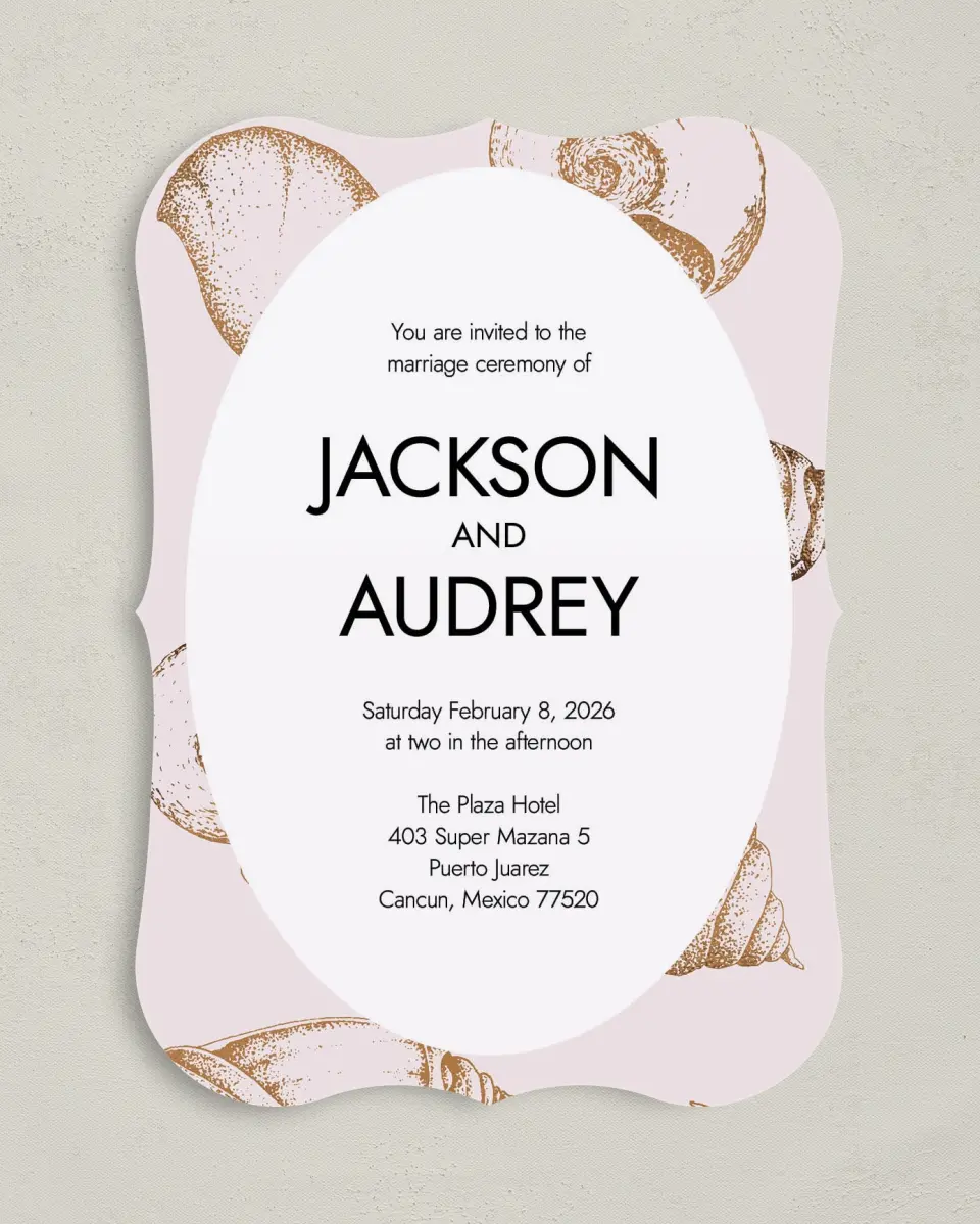 This is a 5" x 7" Bracket Wedding Invitation called On the Reef printed in full color on Premium Smooth paper