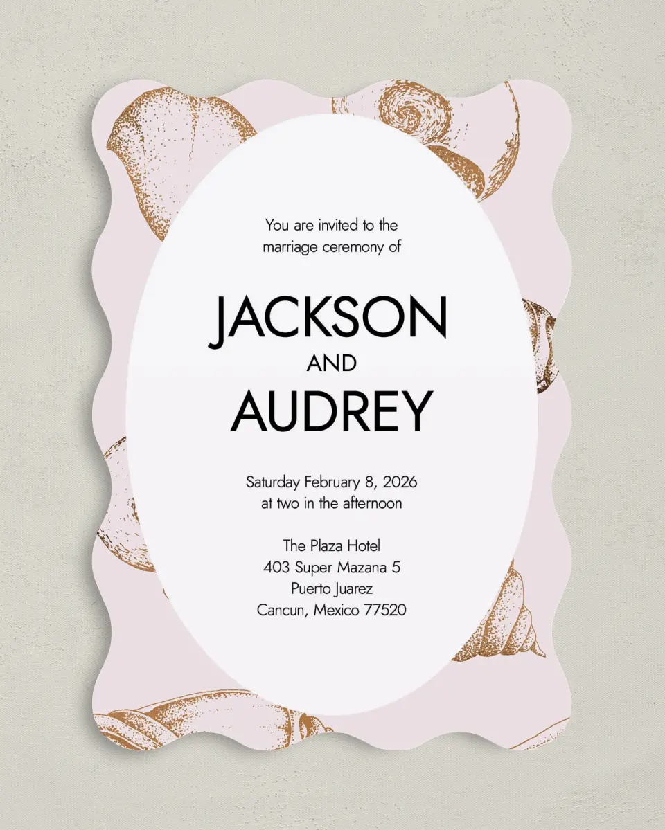 This is a 5" x 7" Wavy Wedding Invitation called On the Reef printed in full color on Premium Smooth paper