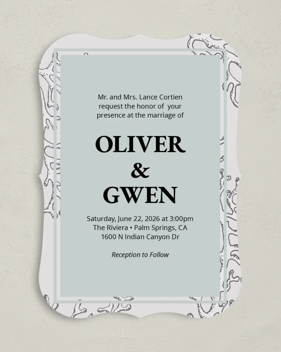This is a 5" x 7" Bracket Wedding Invitation called Maritime Bliss printed in full color on Premium Smooth paper