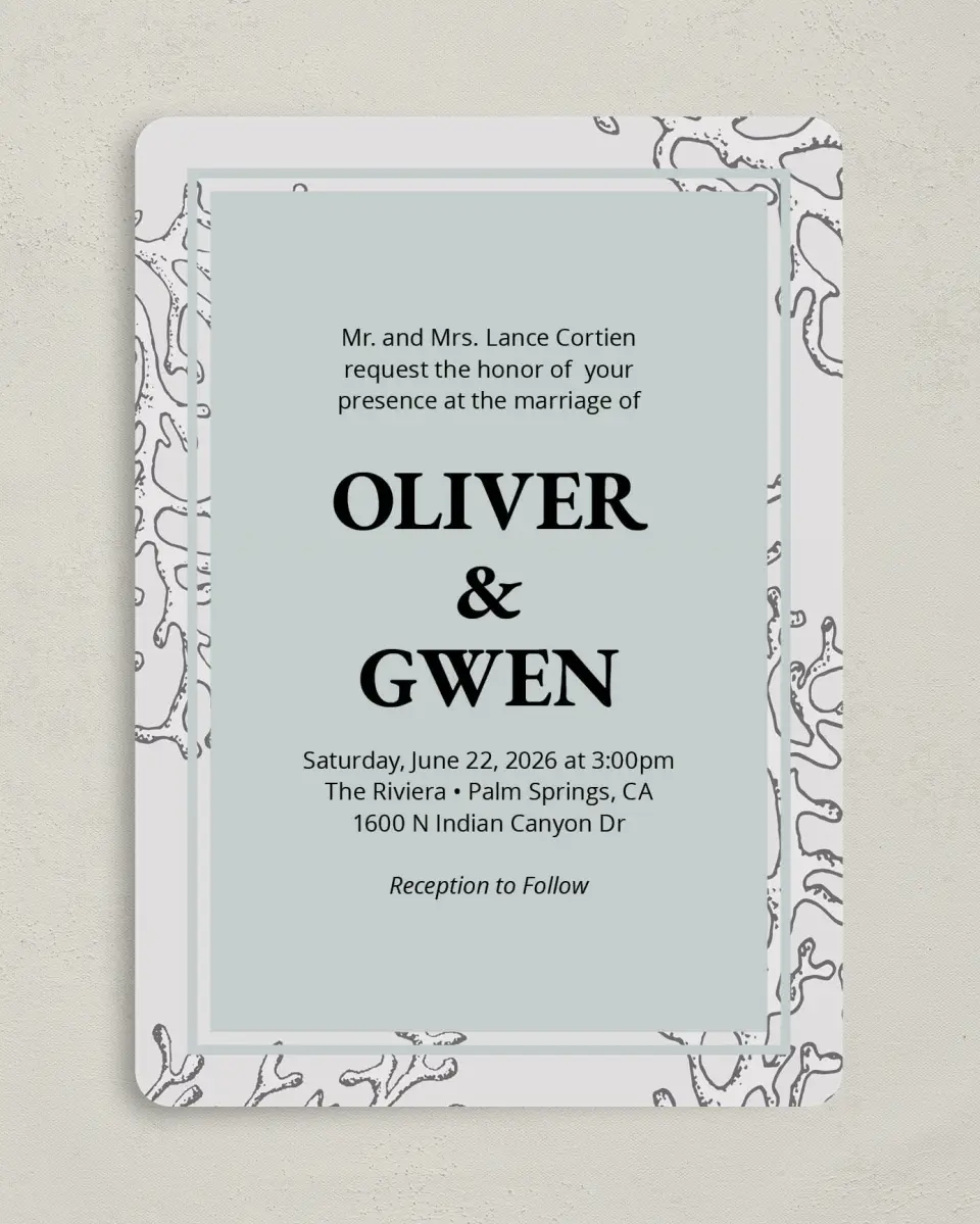 This is a 5" x 7" Rounded Wedding Invitation called Maritime Bliss printed in full color on Premium Smooth paper