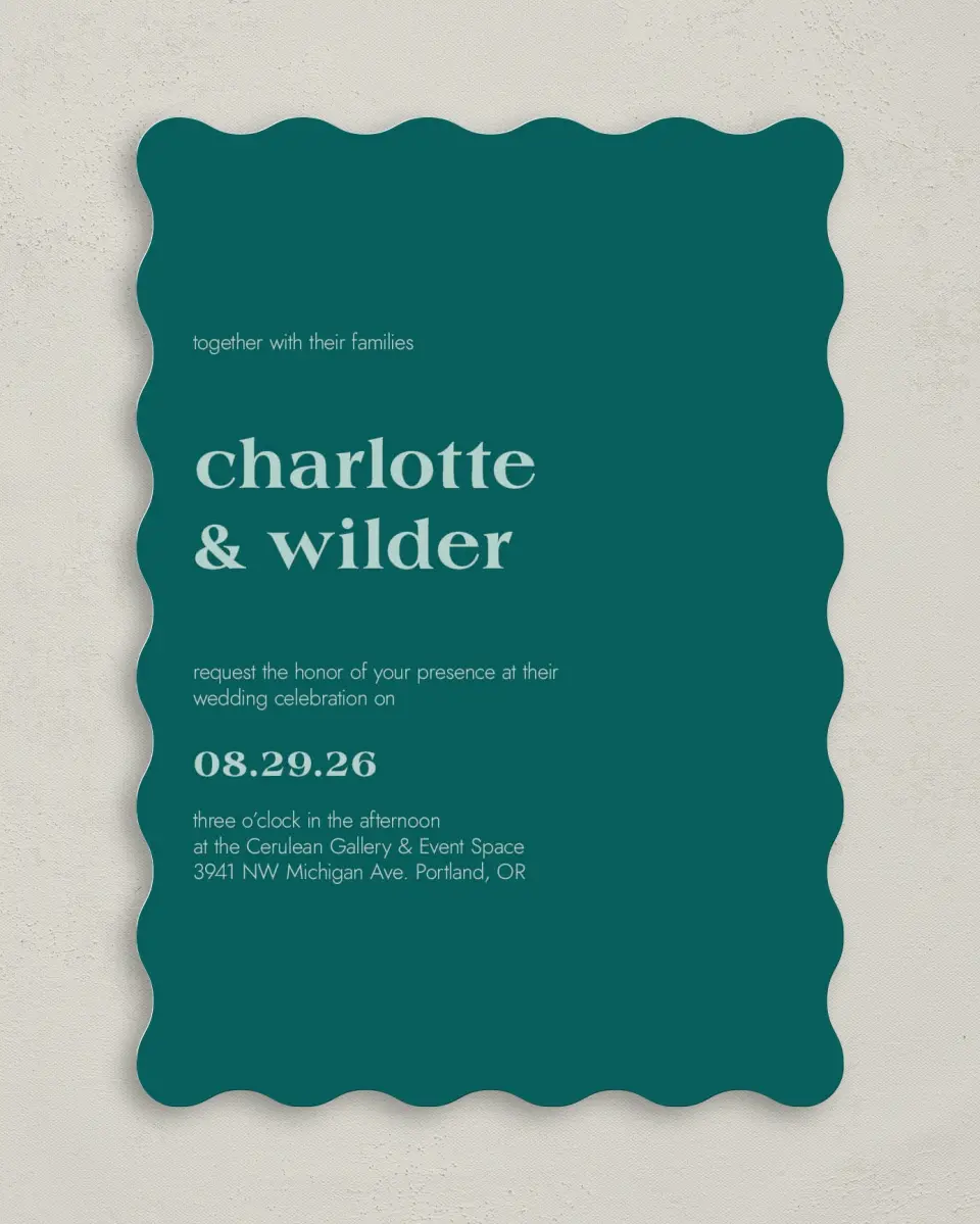 This is a 5" x 7" Wavy Wedding Invitation called Love Eternal printed in full color on Premium Smooth paper