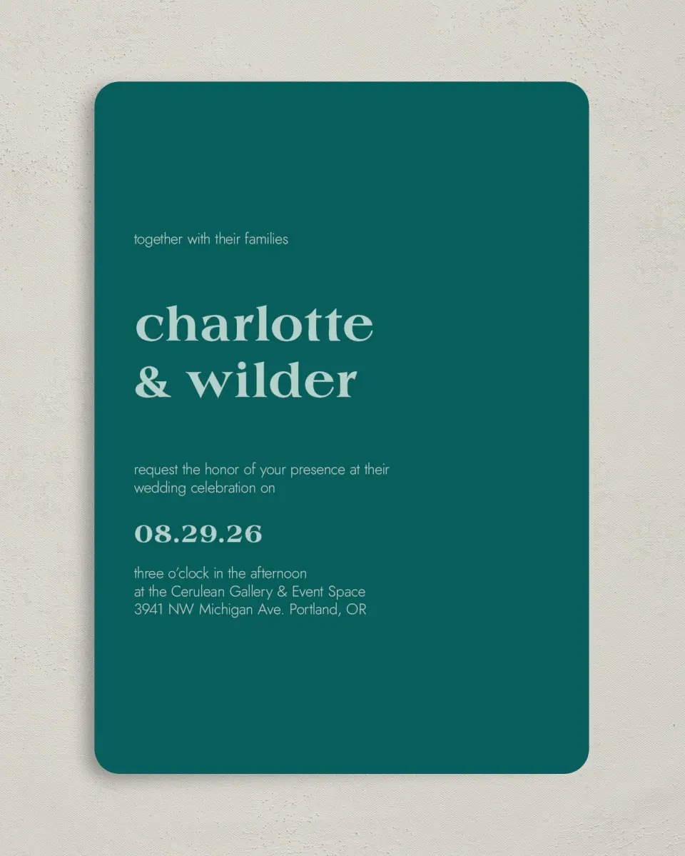 This is a 5" x 7" Rounded Wedding Invitation called Love Eternal printed in full color on Premium Smooth paper