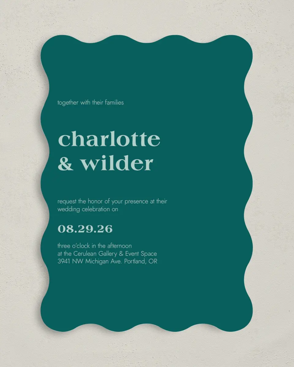 This is a 5" x 7" Wavy Wedding Invitation called Love Eternal printed in full color on Premium Smooth paper