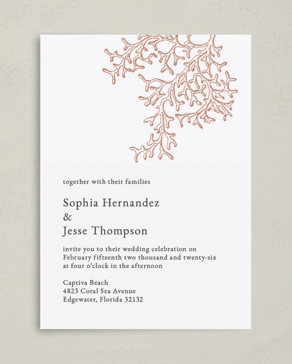 This is a 5" x 7" Classic Wedding Invitation called Tropical Heaven printed in full color on Premium Smooth paper