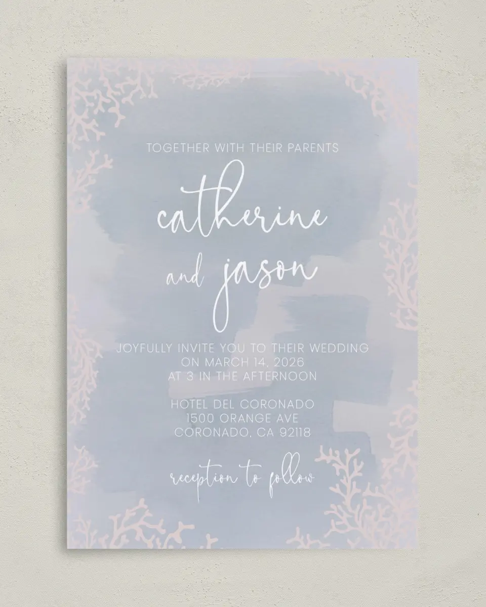 This is a 5" x 7" Classic Wedding Invitation called Enchanting Sea printed in full color on Premium Smooth paper