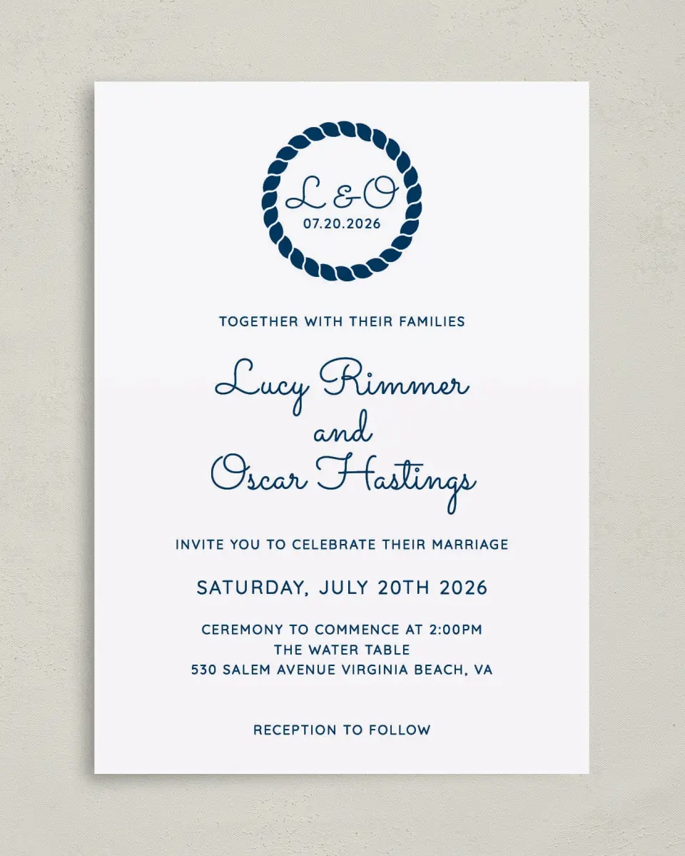 This is a 5" x 7" Classic Wedding Invitation called Nautical Stripes printed in full color on Premium Smooth paper