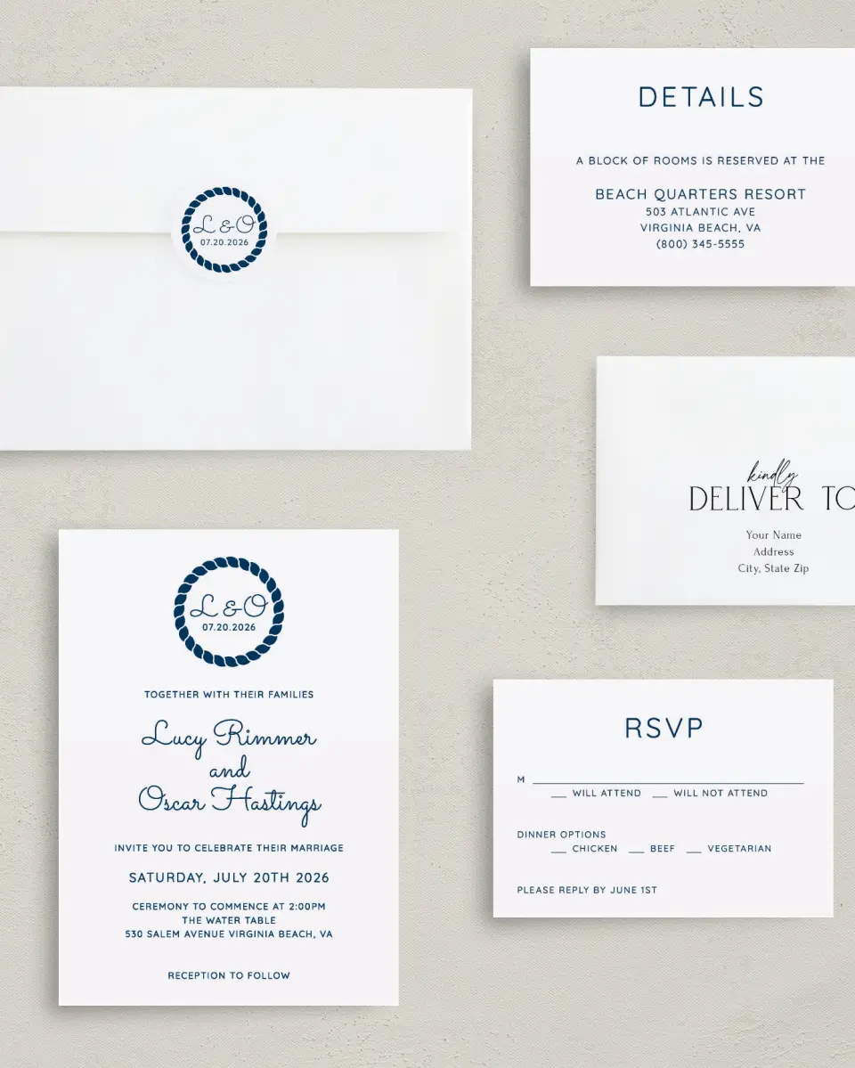 This is a 5" x 7" Classic Wedding Invitation called Nautical Stripes printed in full color on Premium Smooth paper
