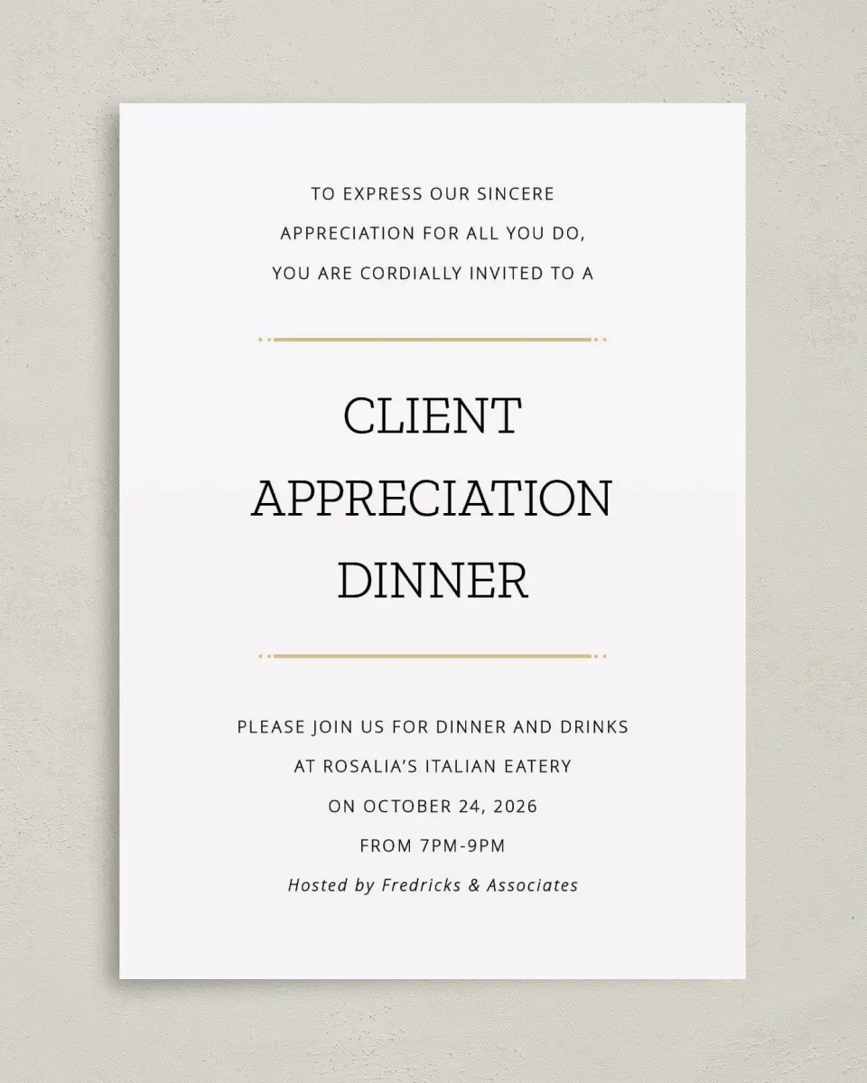 This is a 5" x 7" Rectangle Gala Invitation called Much Appreciated printed in full color on Premium Smooth paper