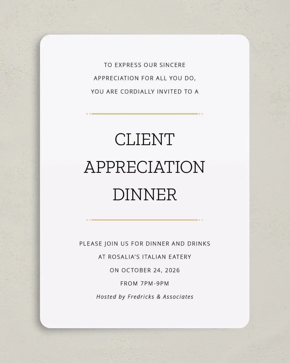 This is a 5" x 7" Rounded Gala Invitation called Much Appreciated printed in full color on Premium Smooth paper