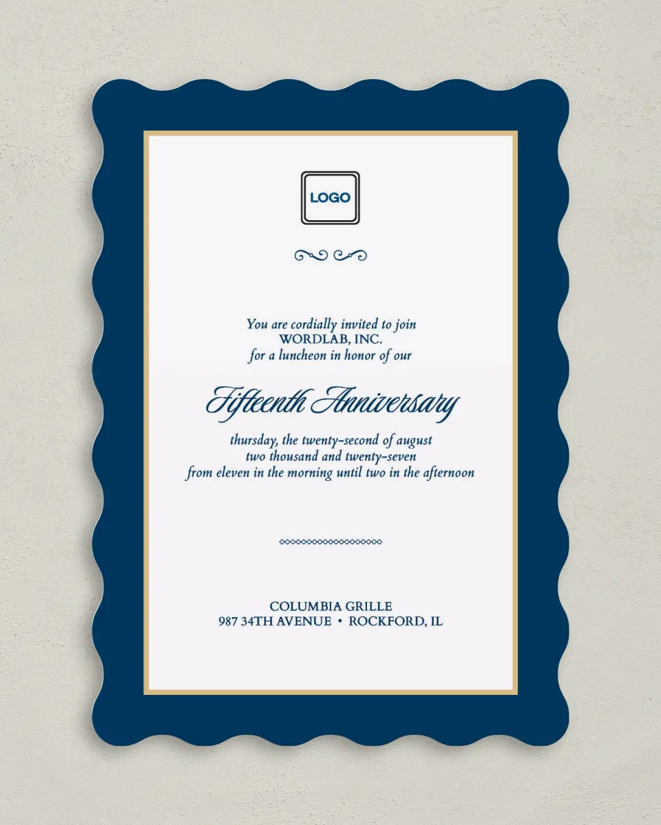 This is a 5" x 7" Wavy Gala Invitation called Corporate Milestone printed in full color