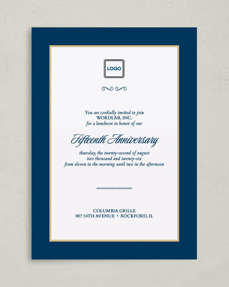 This is a 5" x 7" Rectangle Gala Invitation called Corporate Milestone printed in full color on Premium Smooth paper