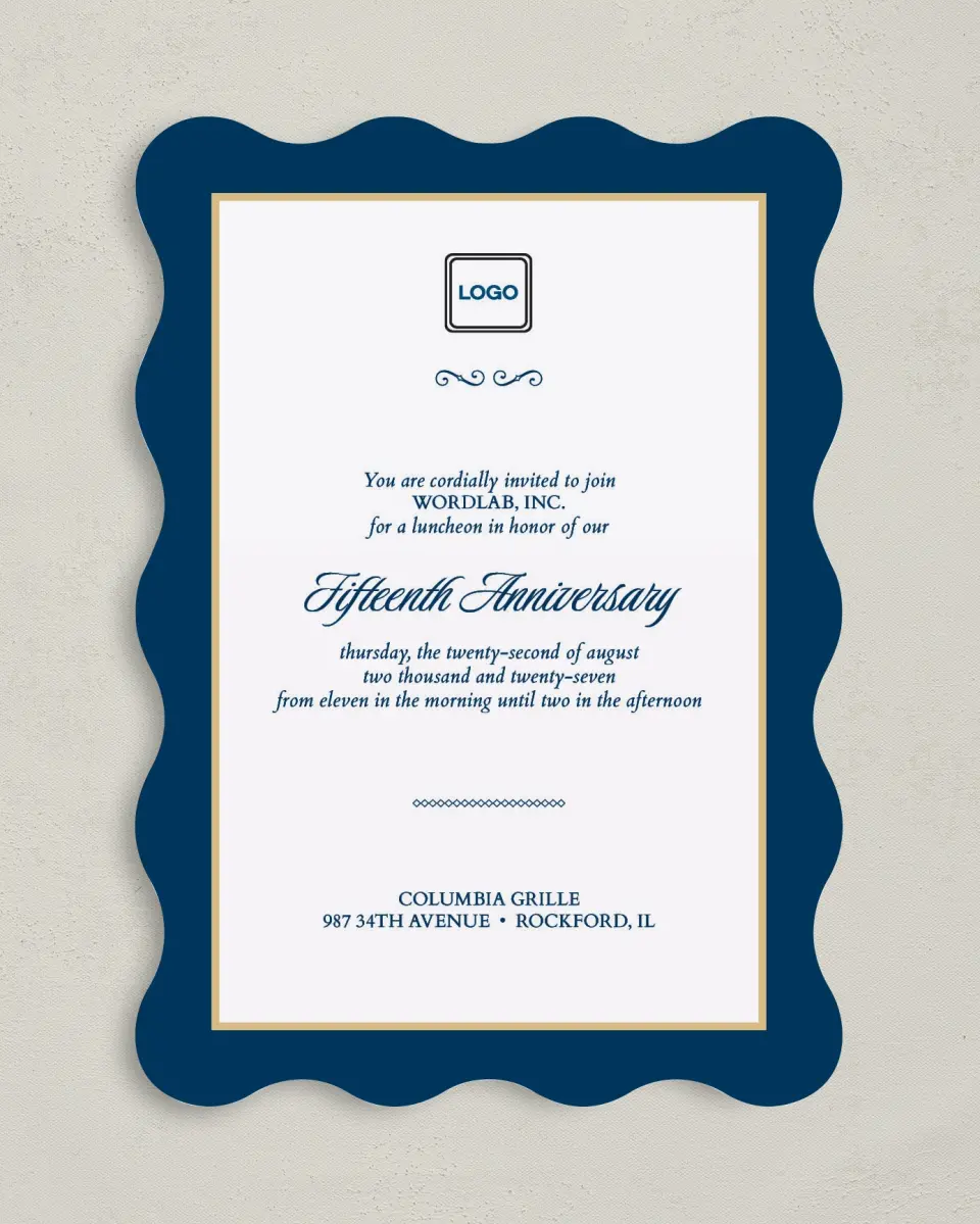 This is a 5" x 7" Wavy Gala Invitation called Corporate Milestone printed in full color
