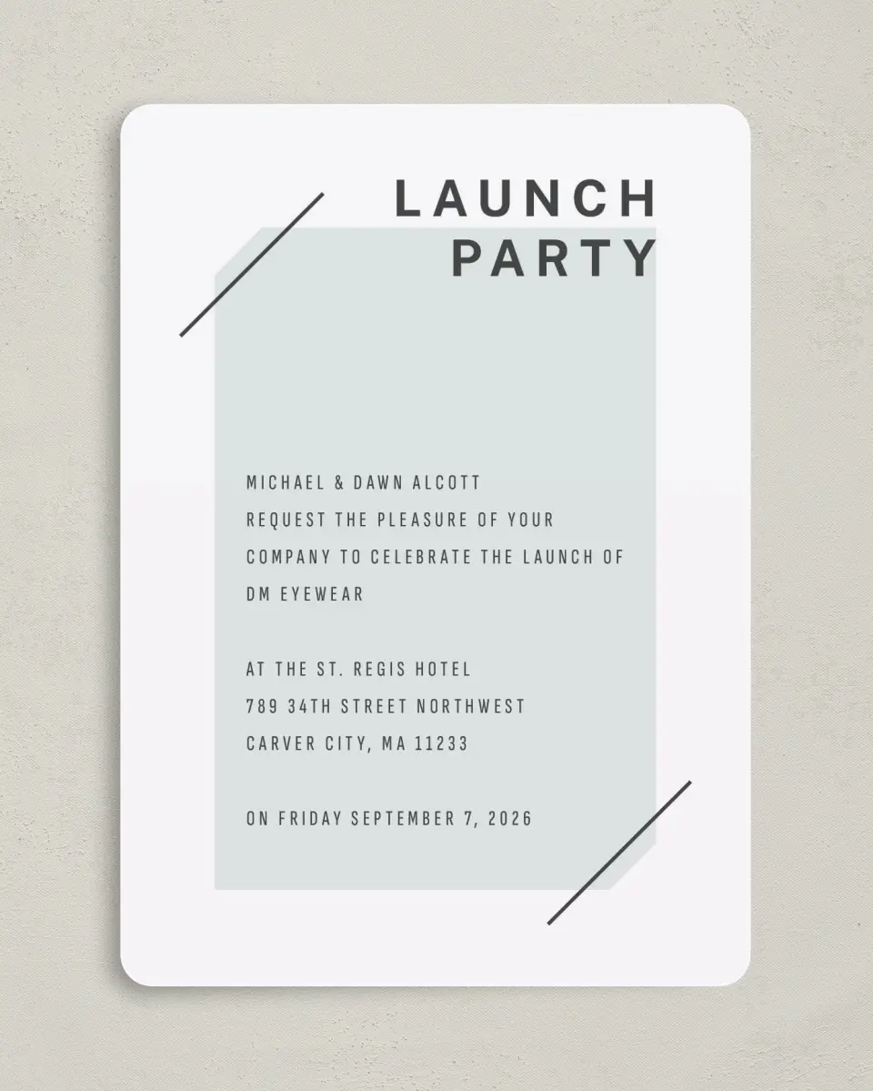 This is a 5" x 7" Rounded Gala Invitation called On the Scene printed in full color on Premium Smooth paper