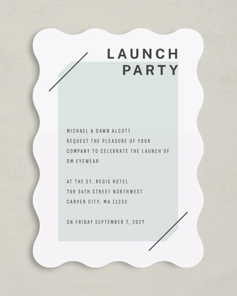 This is a 5" x 7" Wavy Gala Invitation called On The Scene printed in full color